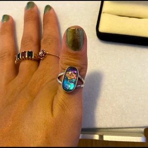 Vintage 925 gemstone ring silver oval opal